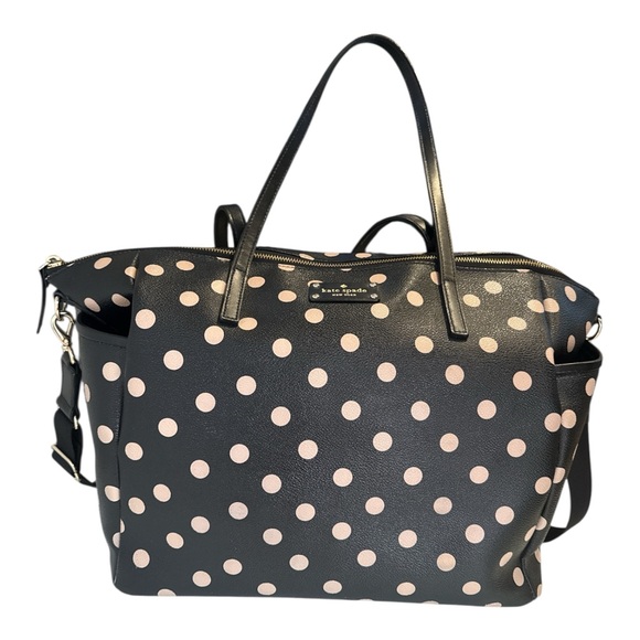 Kate Spade Adaira Large Black Diaper Tote Polka Dots with a changing pad - Picture 1 of 16